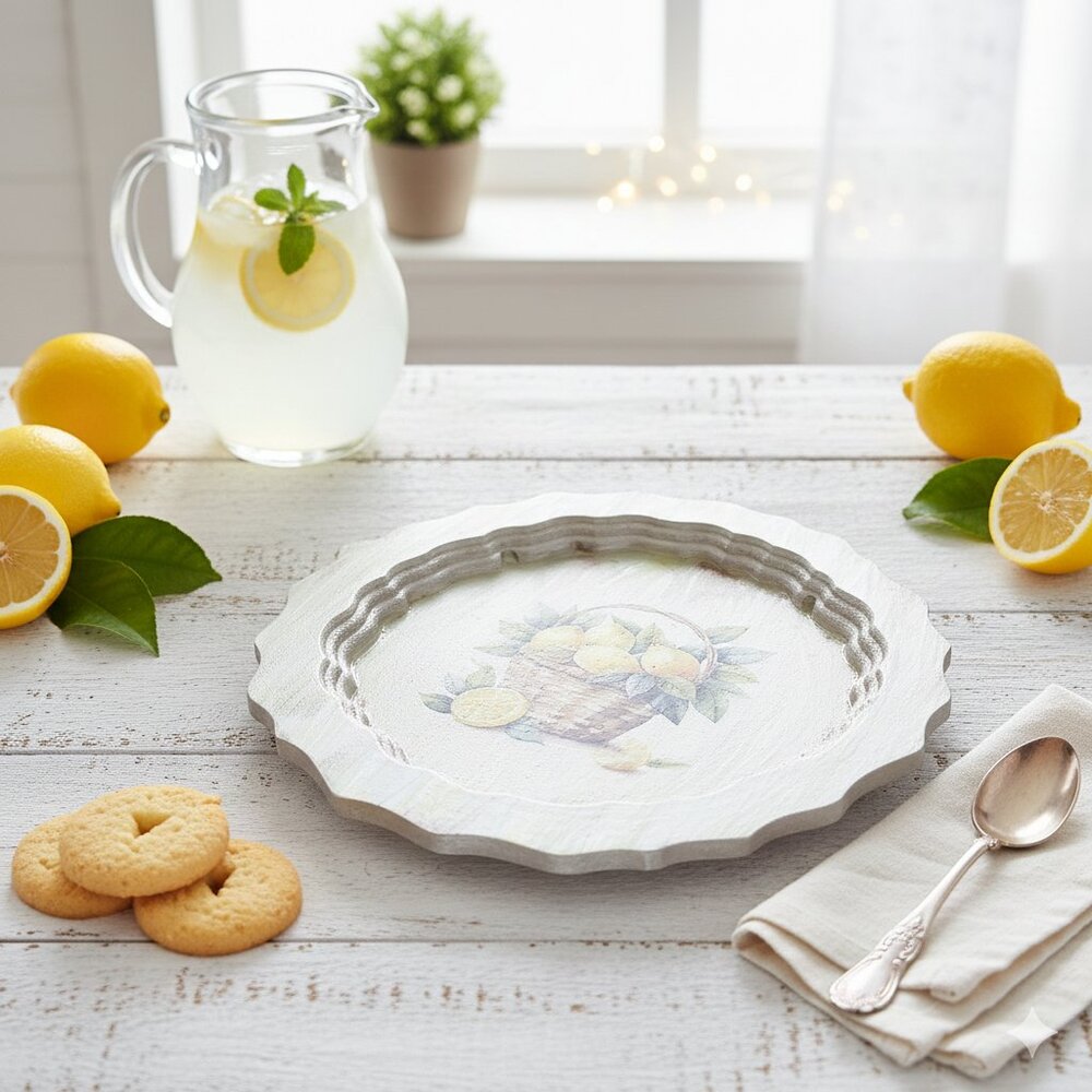Handmade Lemon Basket Decorative Serving Tray Platter